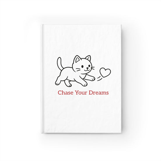 Framed artwork with a cat illustration and 'Chase Your Dreams' text on a white background