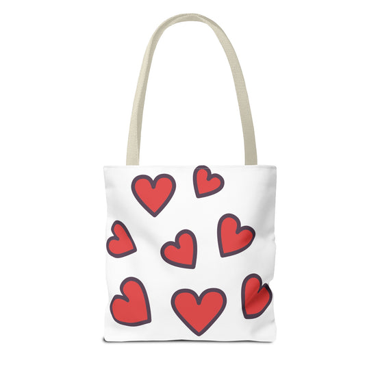 Tote bag with red hearts on a white background