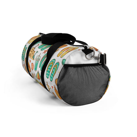 Duffel bag with beach pattern on a white background