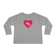 Gray long-sleeve shirt with a pink heart and salamander design on a white background