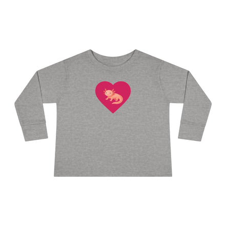 Gray long-sleeve shirt with a pink heart and salamander design on a white background