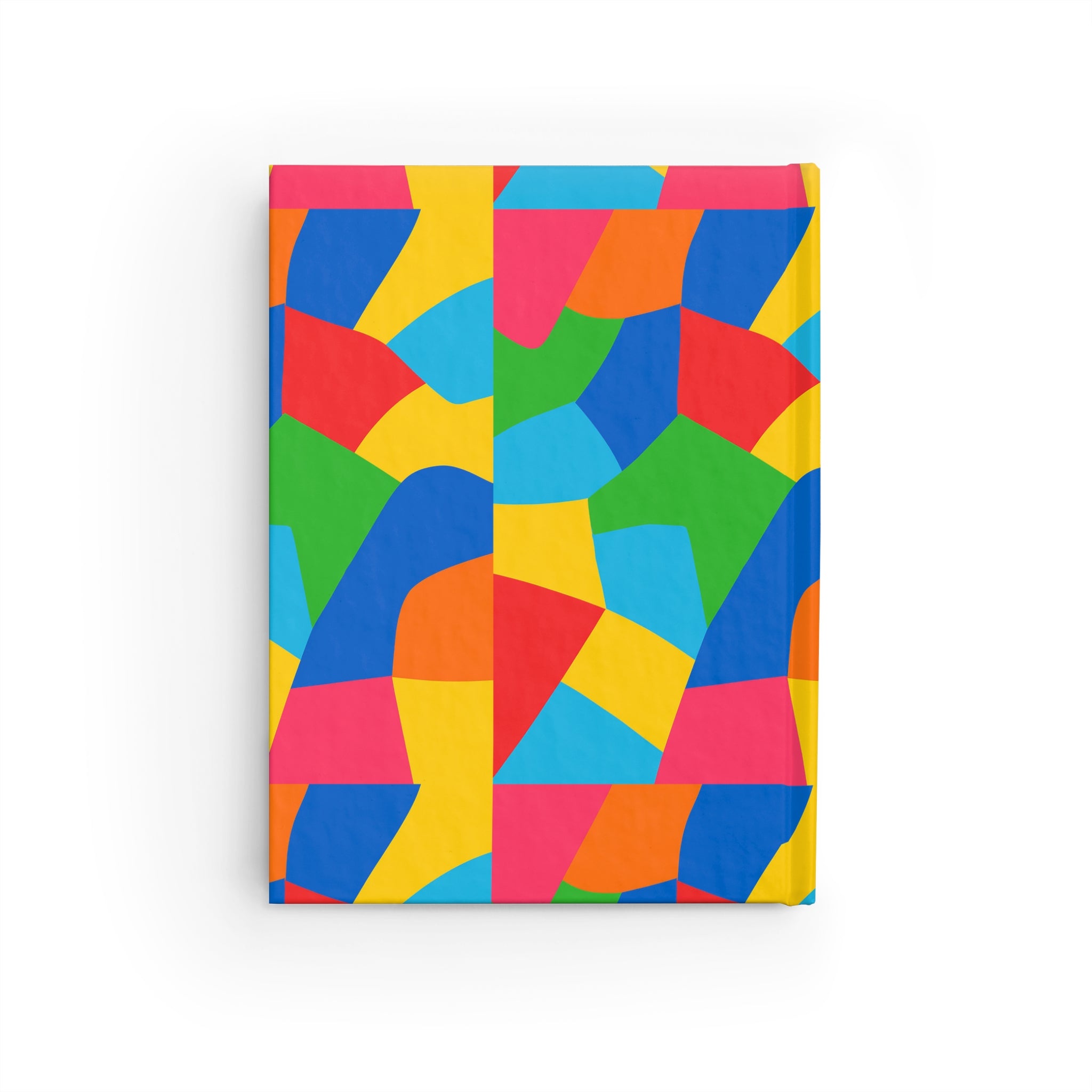 Colorful geometric patterned notebook on a white background