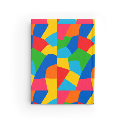 Colorful geometric patterned notebook on a white background