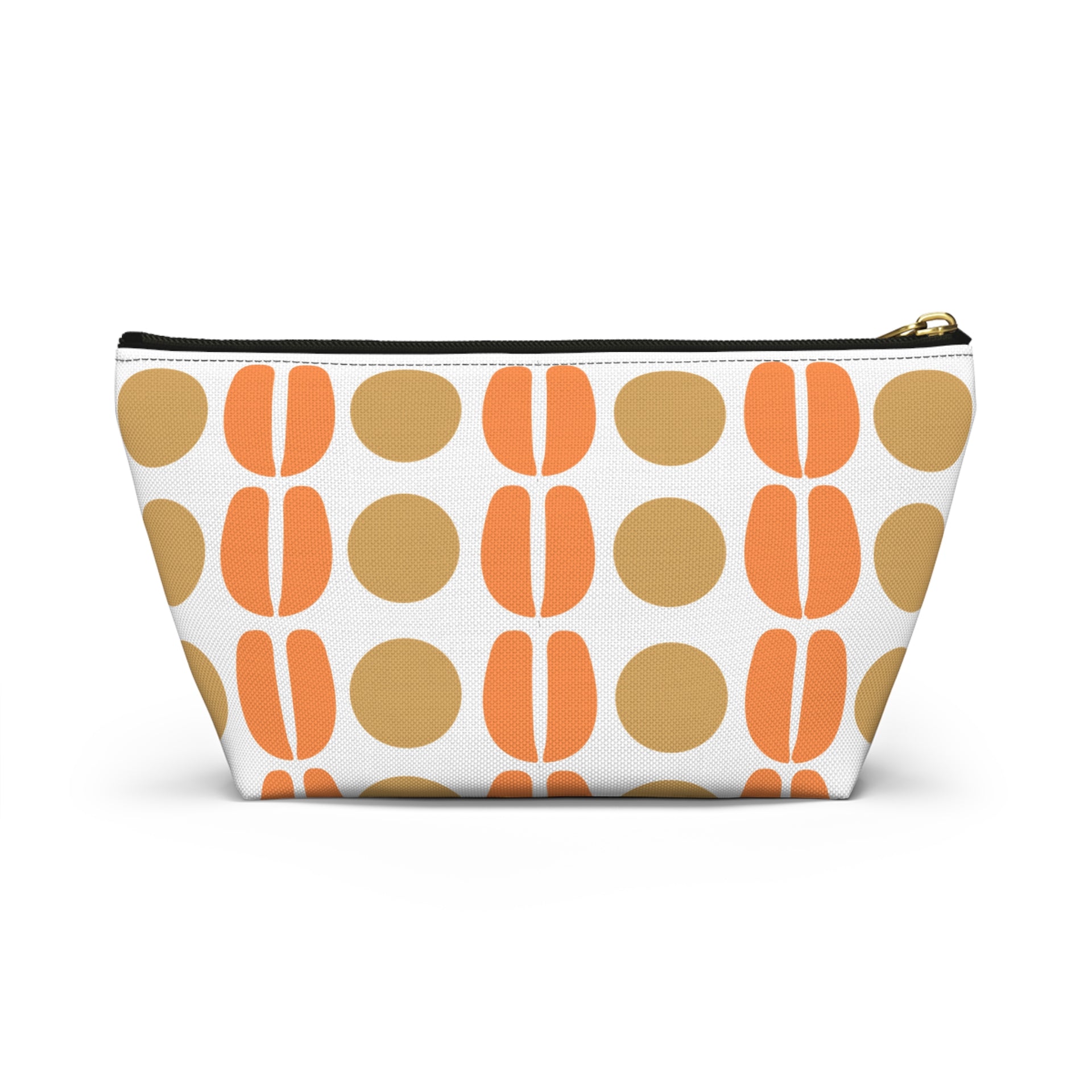 Pouch with orange and brown pattern on a white background