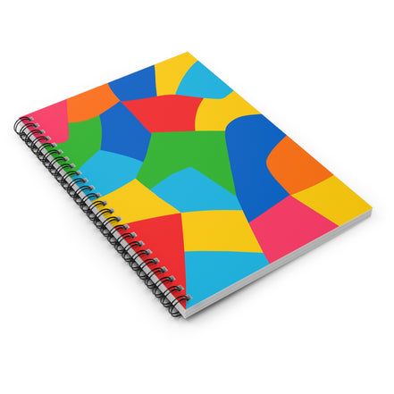 Colorful geometric patterned notebook on a white background