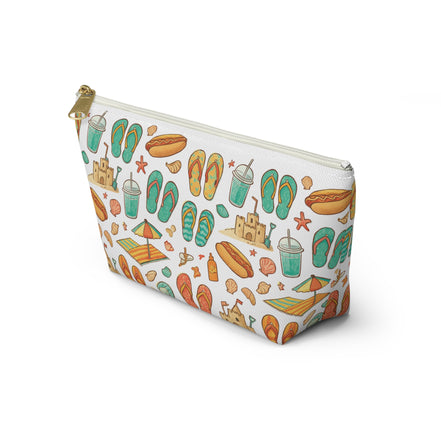 Pouch with beach-themed pattern on a white background