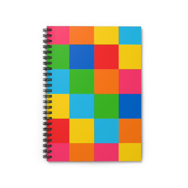 Colorful checkered notebook with a white background