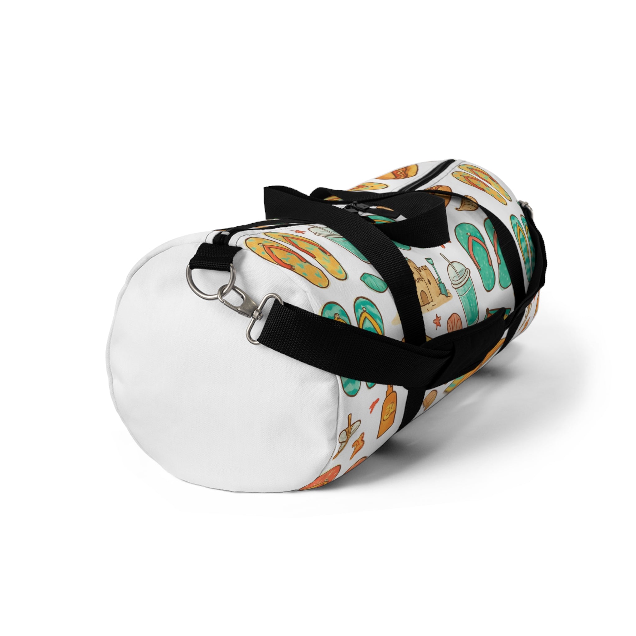 Duffel bag with colorful pattern on a white background