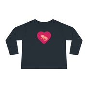Black long-sleeve shirt with a pink heart and graphic on a white background