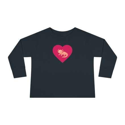 Black long-sleeve shirt with a pink heart and graphic on a white background