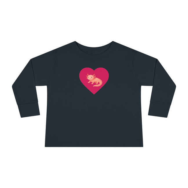 Black long-sleeve shirt with a pink heart and graphic on a white background