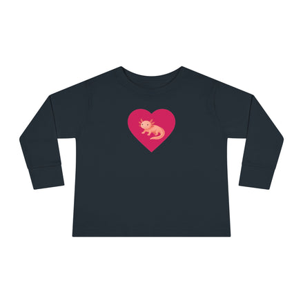 Black long-sleeve shirt with a pink heart and graphic on a white background