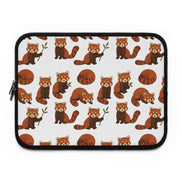 Playful red panda pattern laptop sleeve kawaii animal protective case neoprene. Laptop sleeve with red panda pattern on a white background