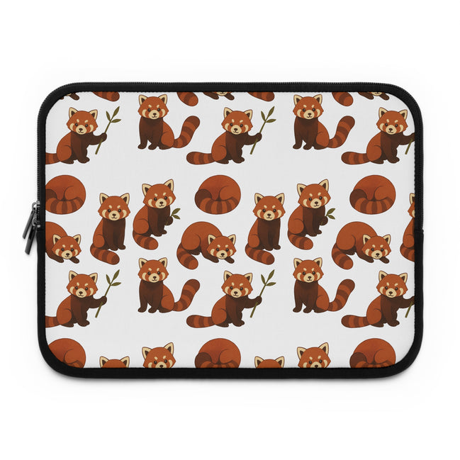 Playful red panda pattern laptop sleeve kawaii animal protective case neoprene. Laptop sleeve with red panda pattern on a white background