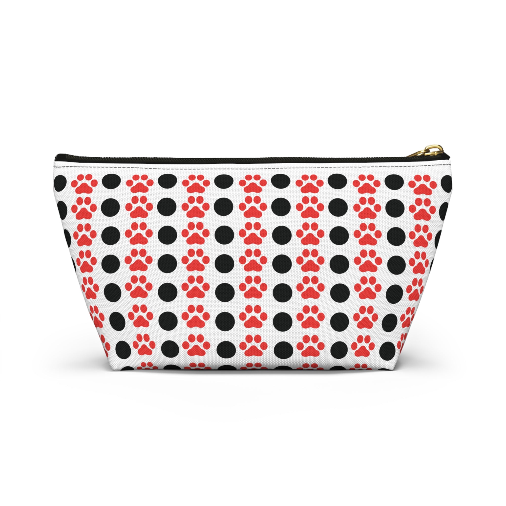Pouch with red paw print pattern on a white background