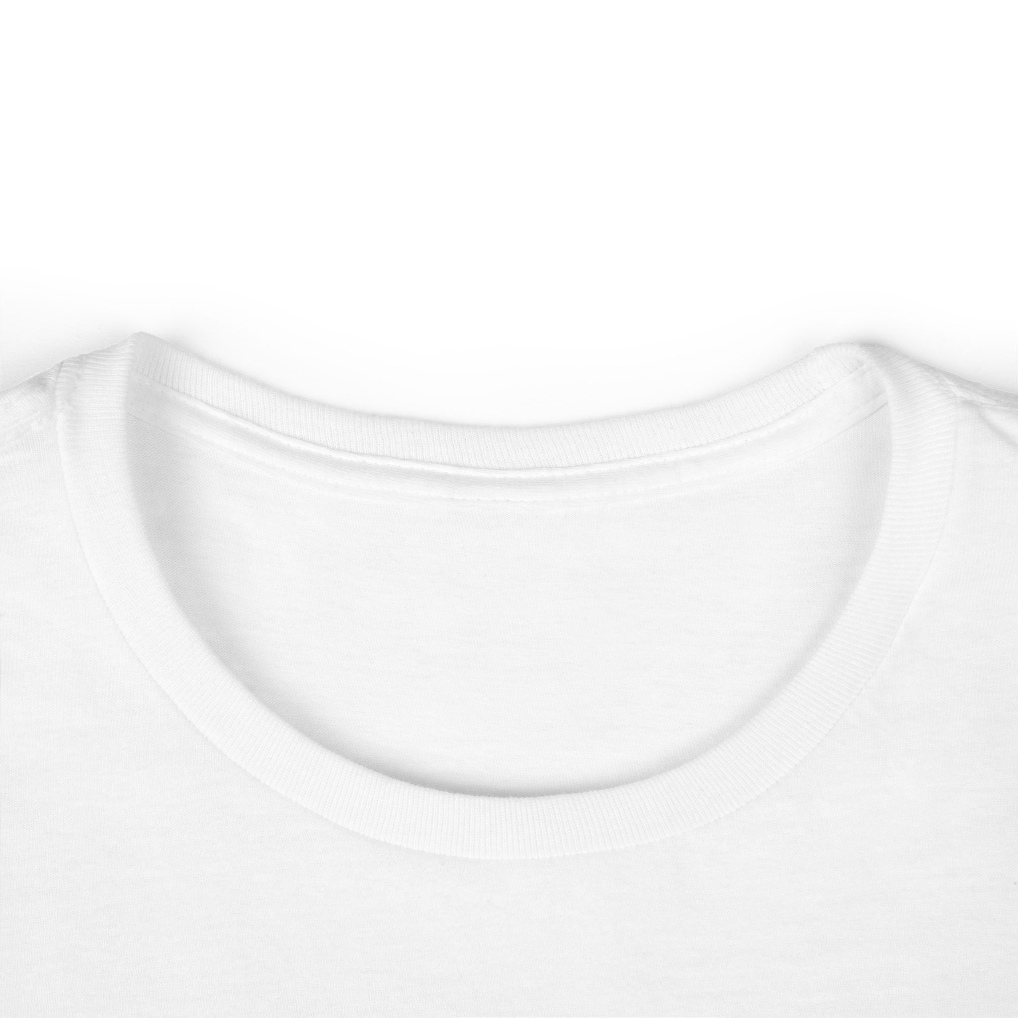 Close-up of a white t-shirt with a focus on the neckline.