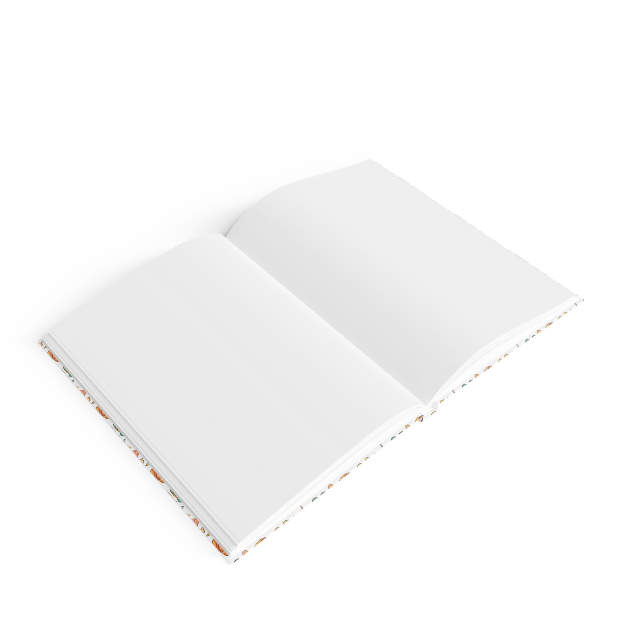 Open notebook with white pages on a white background