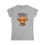 Gray t-shirt with a cartoon Highland cow and 'Highland Cuteness' text on a white background