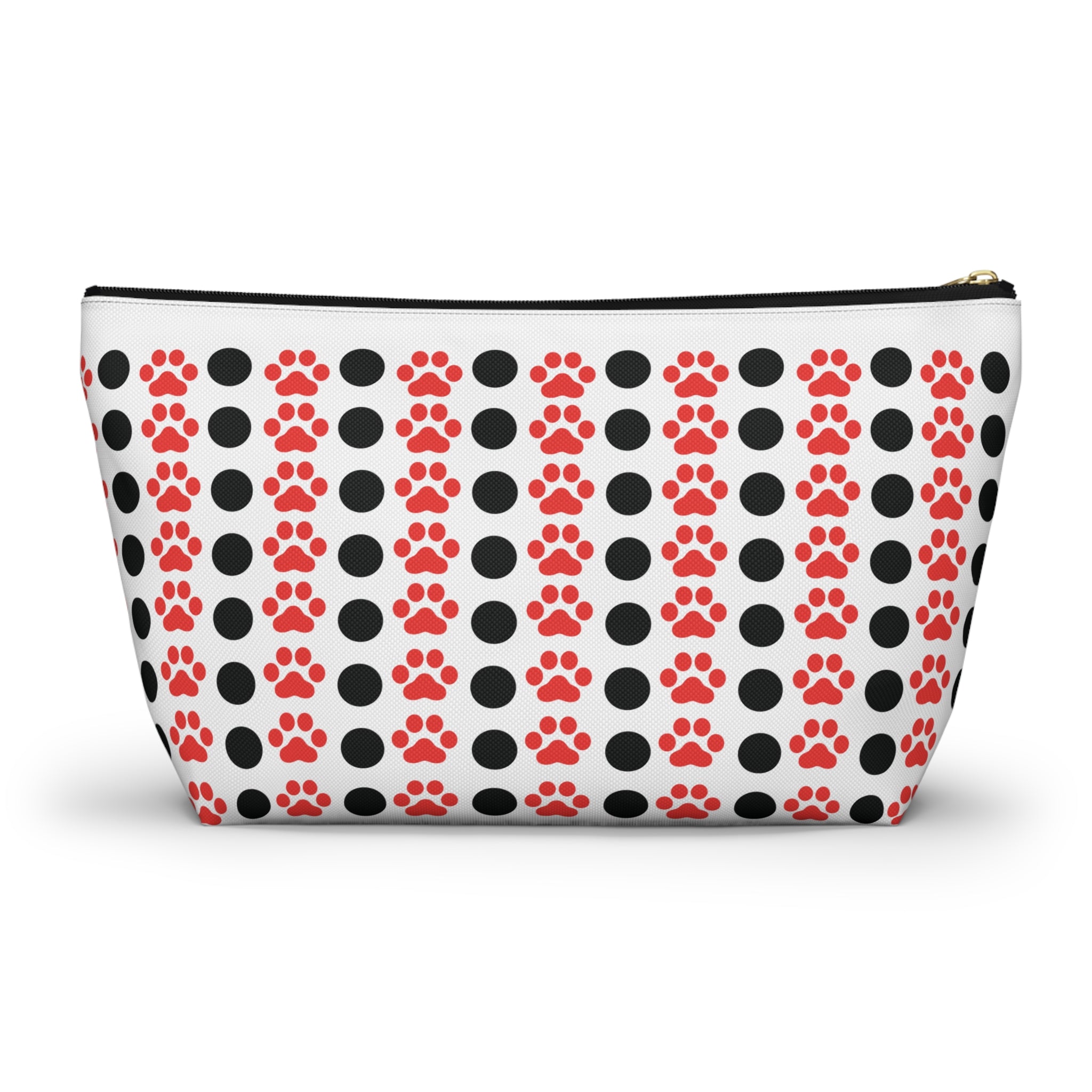 Pouch with red paw print pattern on a white background
