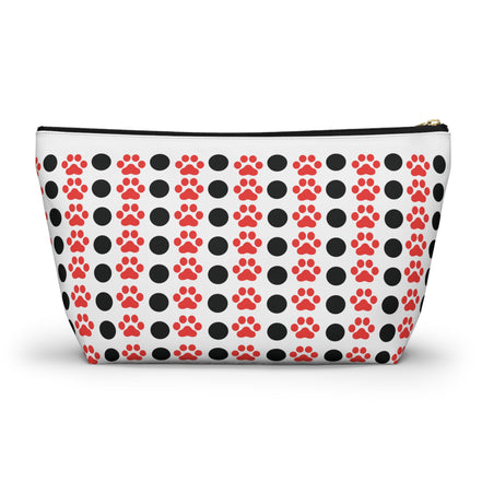 Pouch with red paw print pattern on a white background