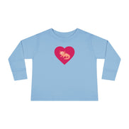 Light blue long-sleeve shirt with a red heart and pink graphic on a white background