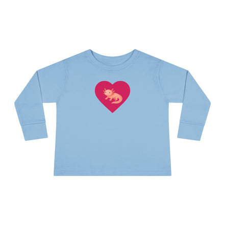 Light blue long-sleeve shirt with a red heart and pink graphic on a white background