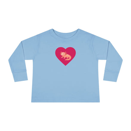 Light blue long-sleeve shirt with a red heart and pink graphic on a white background