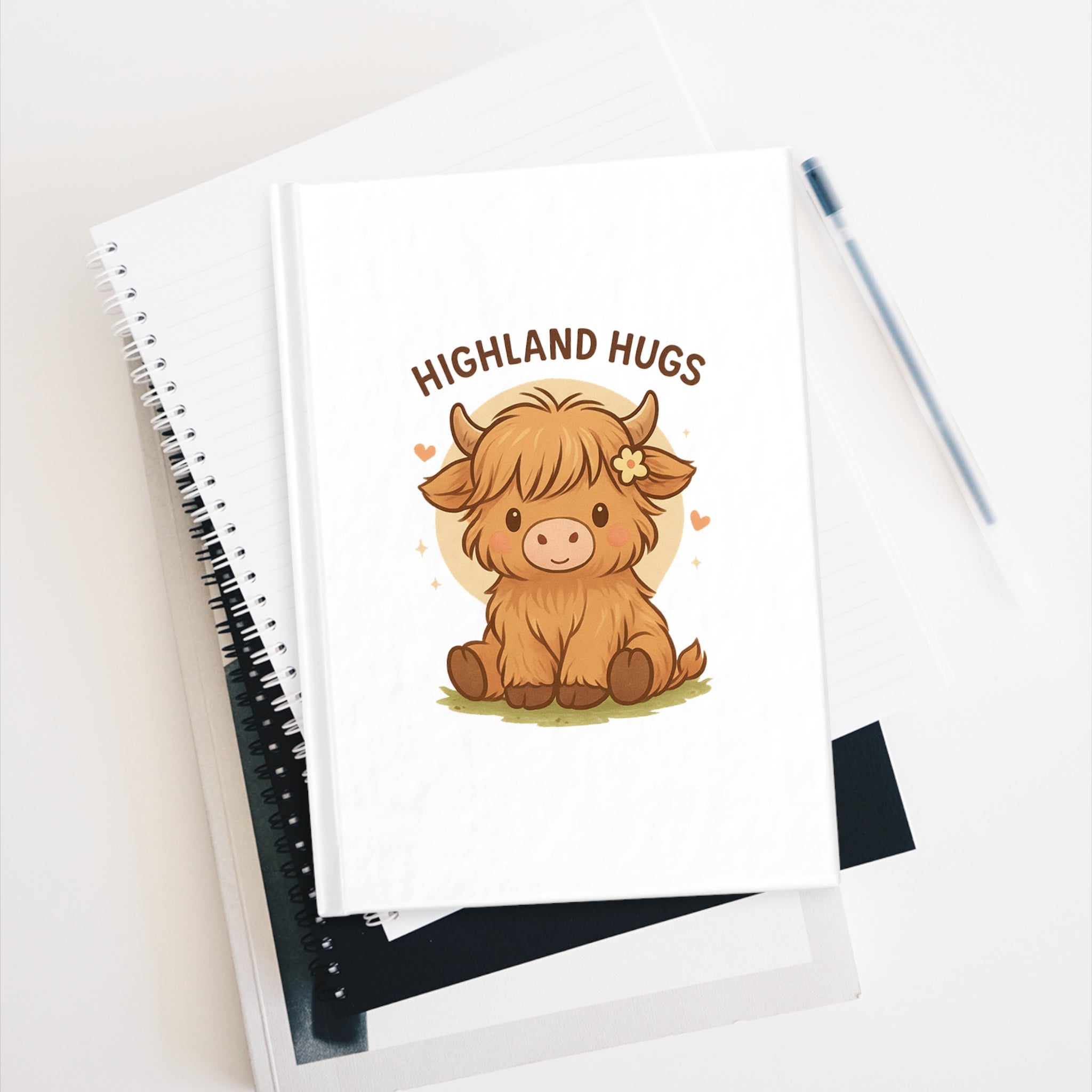 Highland Hugs Highland Cow Hardcover Journal — Blank Pages for Women & Teens