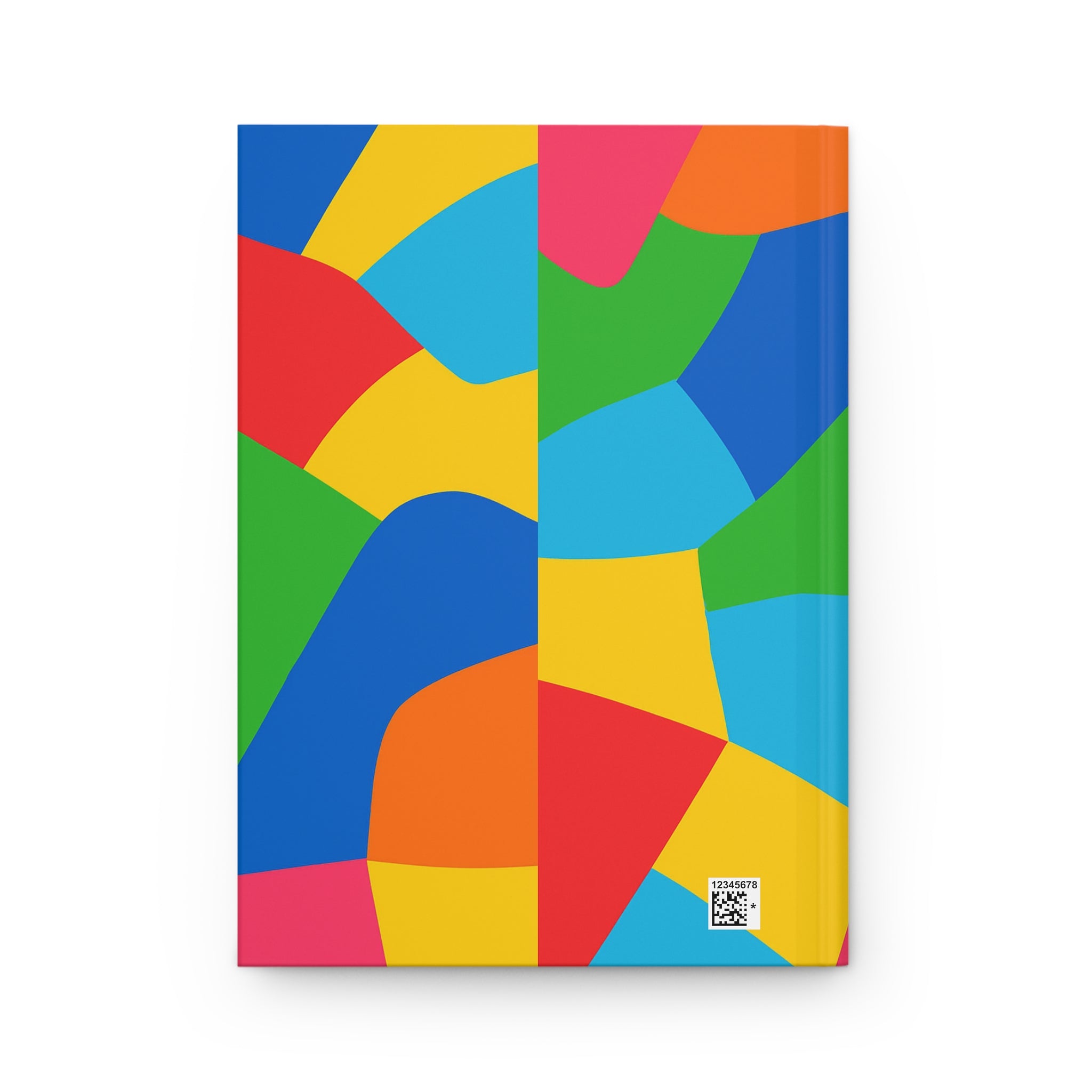 Colorful geometric patterned notebook on a white background