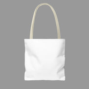 White tote bag with beige handles on a white background