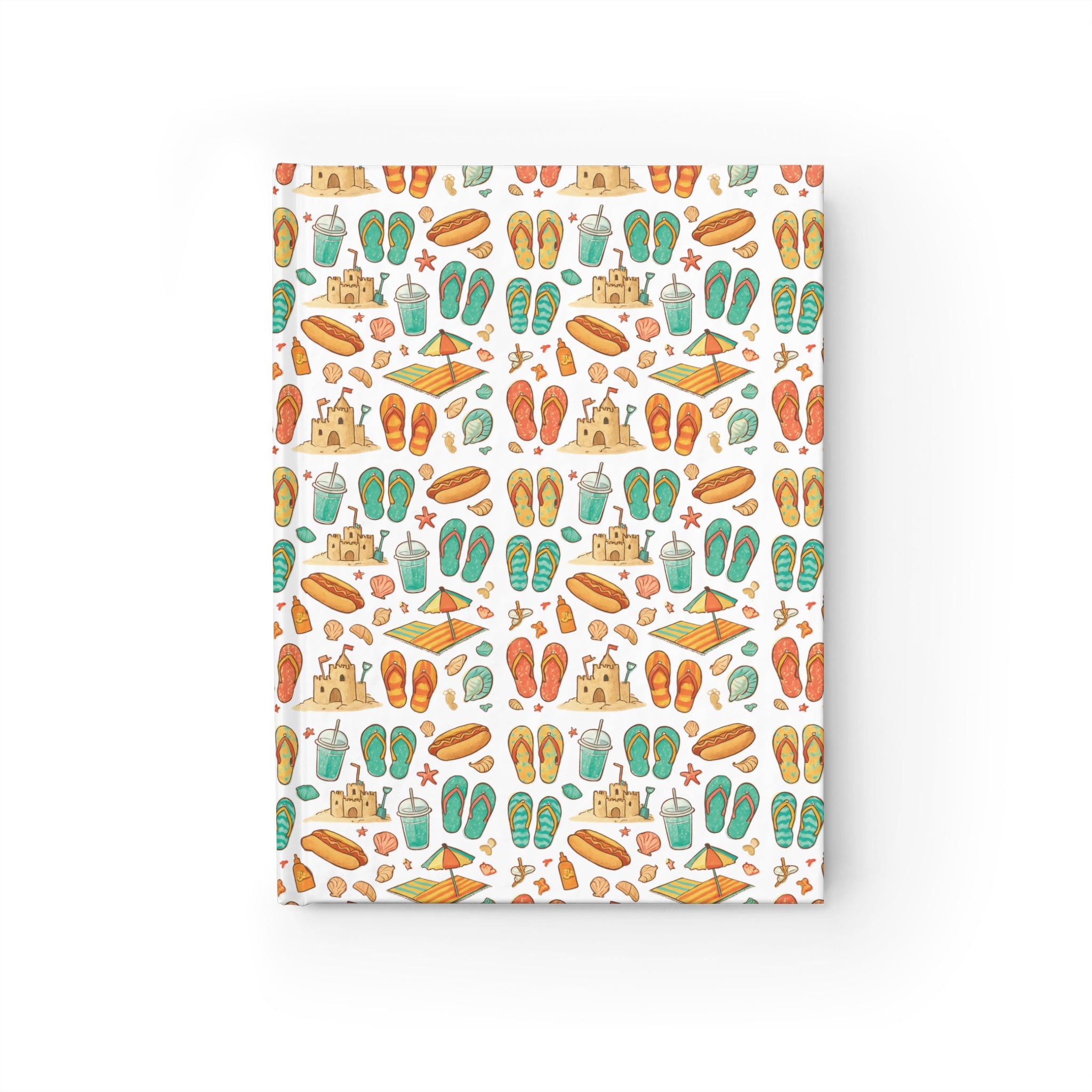 Patterned paper with beach-themed design on a white background