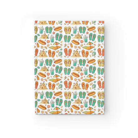 Patterned paper with beach-themed design on a white background