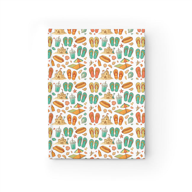 Patterned paper with beach-themed design on a white background