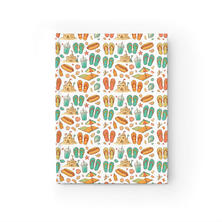 Patterned paper with beach-themed design on a white background