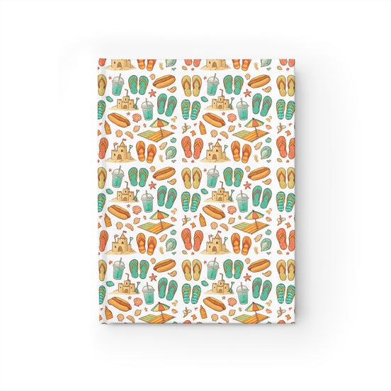 Patterned paper with beach-themed design on a white background