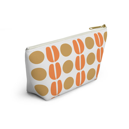 Pouch with orange and brown abstract pattern on a white background