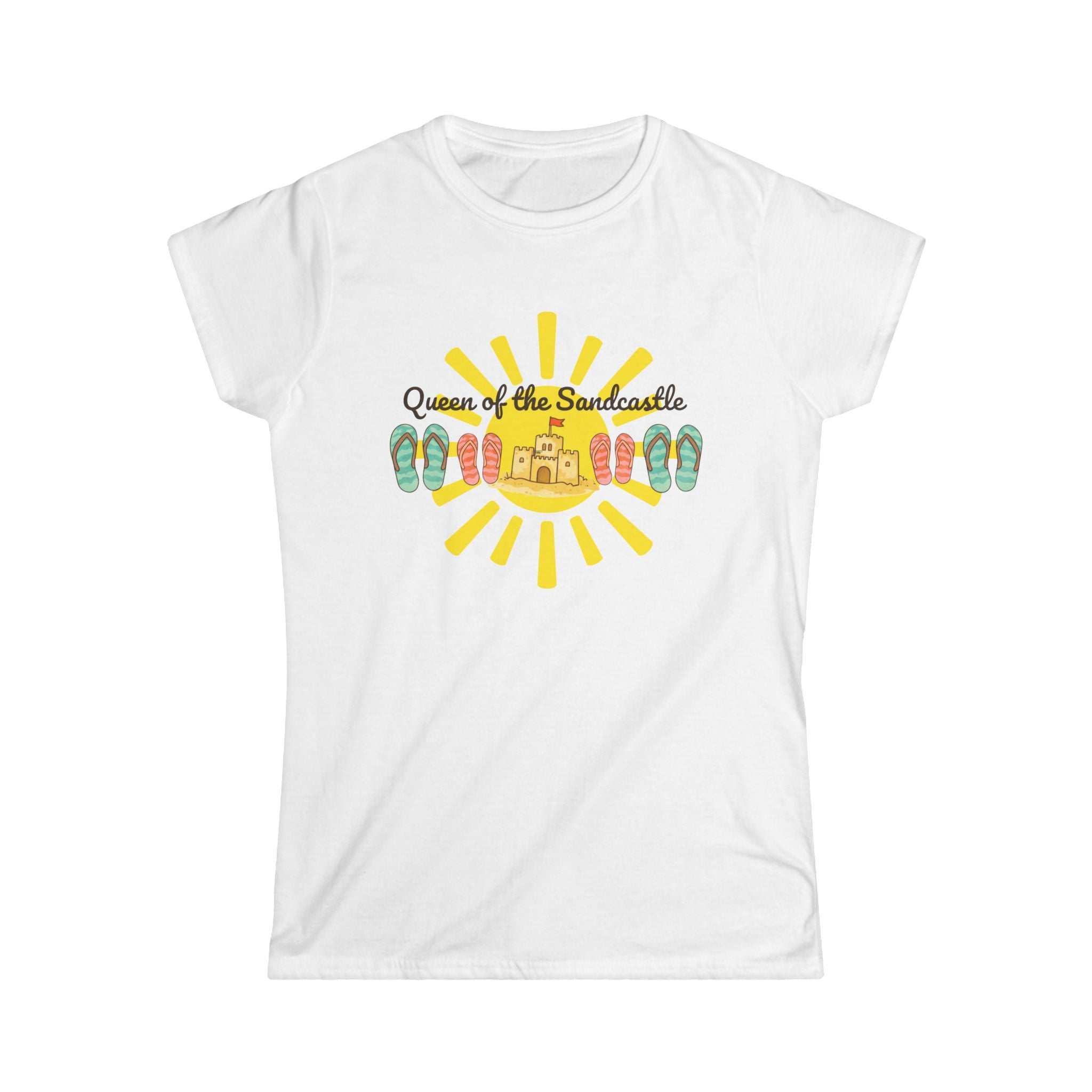 White t-shirt with a colorful graphic design on a white background