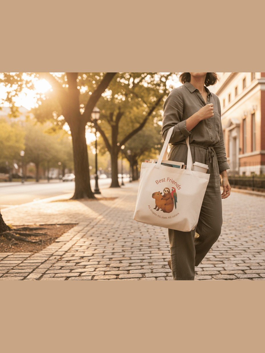 Best Friends Eco Tote - Sloth, Capybara & Parrot Reusable Shopping Bag Reb's Bags best-friends-eco-tote-sloth-capybara-parrot-reusable-shopping-bag-4055998