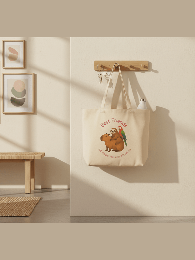 Best Friends Eco Tote - Sloth, Capybara & Parrot Reusable Shopping Bag Reb's Bags best-friends-eco-tote-sloth-capybara-parrot-reusable-shopping-bag-4514092