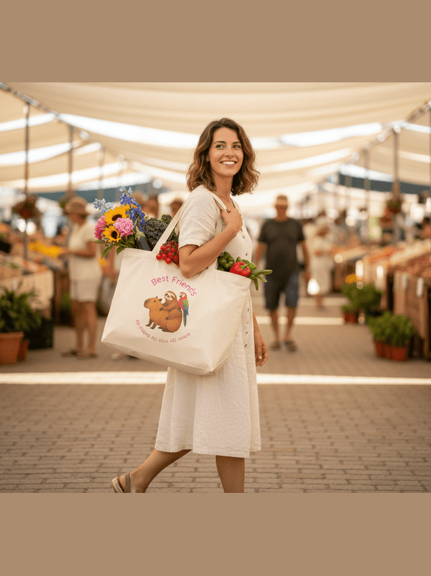 Best Friends Eco Tote - Sloth, Capybara & Parrot Reusable Shopping Bag Reb's Bags best-friends-eco-tote-sloth-capybara-parrot-reusable-shopping-bag-8020721