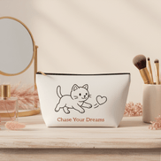 chase your dreams cat and heart makeup bag front view