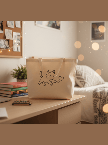 Eco Tote — Playful Kitten with Heart Canvas Tote Reb's Bags eco-tote-playful-kitten-with-heart-canvas-tote-8459008